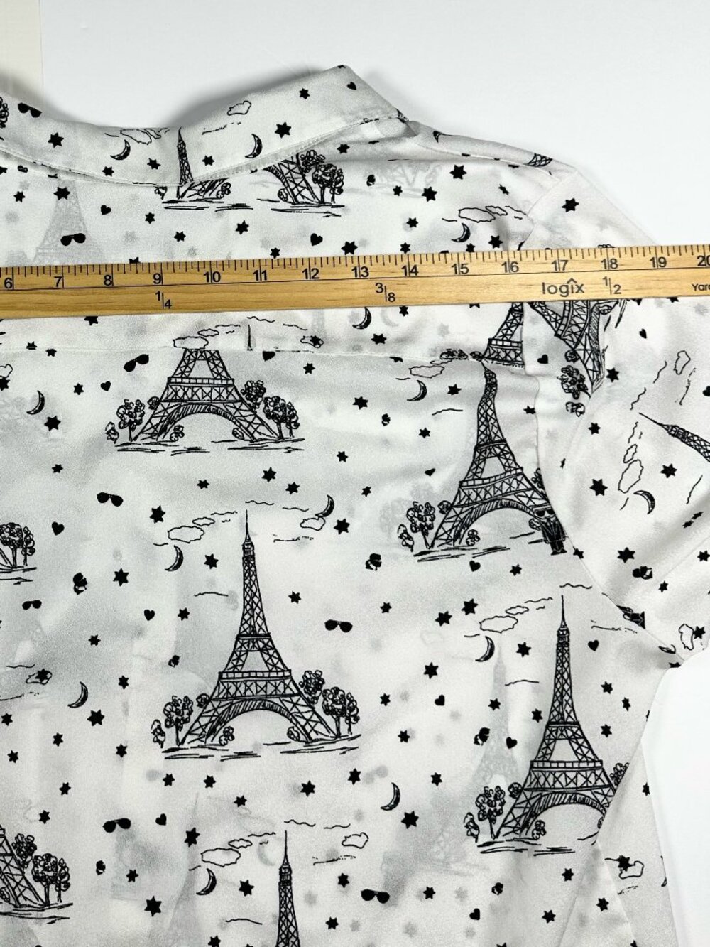 Karl Lagerfeld Women's Size XL Paris Eiffel Tower Blouse Top Long Sleeve Button - Picture 7 of 16